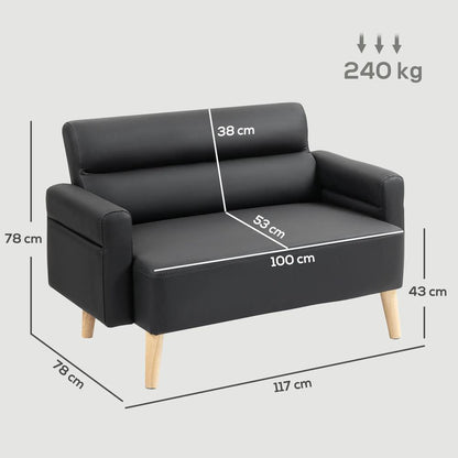 HOMCOM Small Faux Leather 2 Seater Sofa Settee - Black Additional View 3