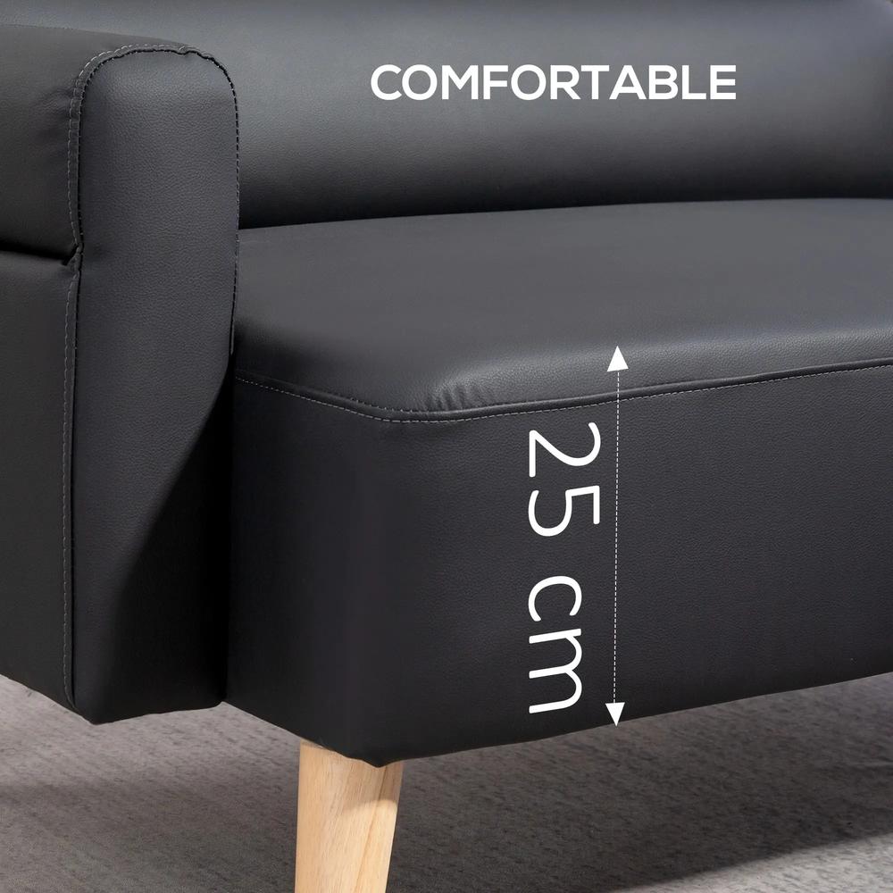 HOMCOM Small Faux Leather 2 Seater Sofa Settee - Black Additional View 4