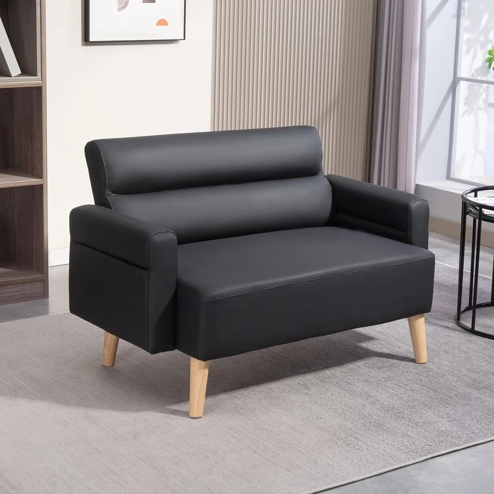 HOMCOM Small Faux Leather 2 Seater Sofa Settee - Black Additional View 10