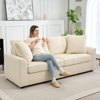 HOMCOM 3 Seater Sofa, 212cm Corduroy Couch with Spring Cushion, Wide and Deep Seat, Plush Backrest, 2 Pillows, Sofa Settee for Living Room, Home Office Additional View 2