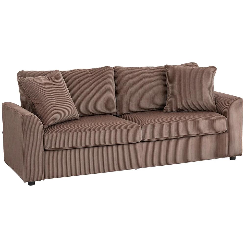 HOMCOM 3 Seater Sofa, 212cm Corduroy Couch with Spring Cushion, Wide and Deep Seat, Plush Backrest, 2 Pillows, Sofa Settee for Living Room, Home Office Additional View 12