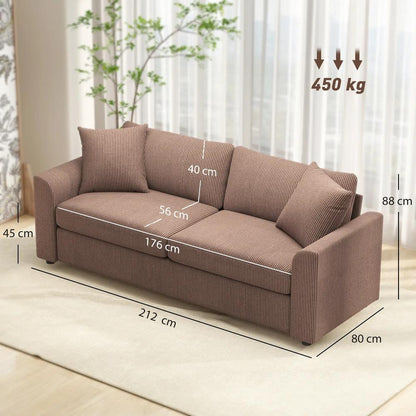 HOMCOM 3 Seater Sofa, 212cm Corduroy Couch with Spring Cushion, Wide and Deep Seat, Plush Backrest, 2 Pillows, Sofa Settee for Living Room, Home Office Additional View 14