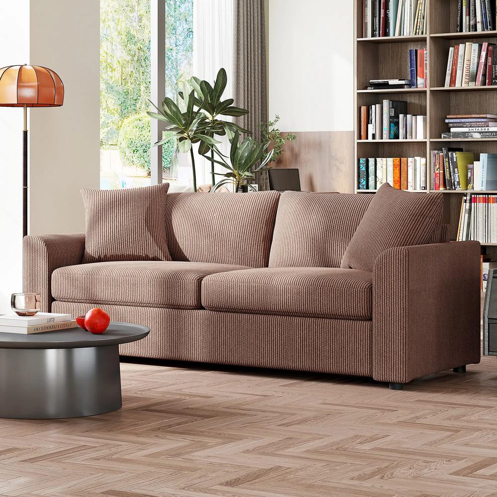 HOMCOM 3 Seater Sofa, 212cm Corduroy Couch with Spring Cushion, Wide and Deep Seat, Plush Backrest, 2 Pillows, Sofa Settee for Living Room, Home Office Additional View 19
