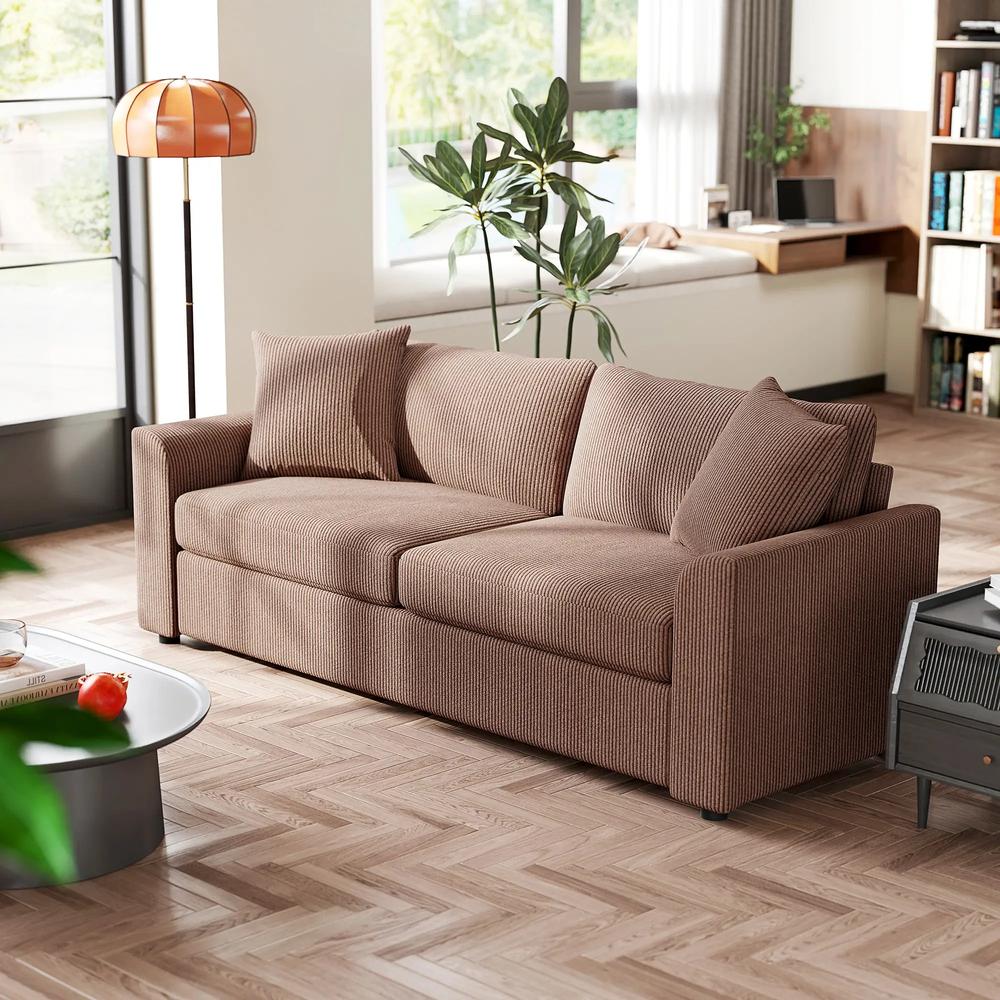 HOMCOM 3 Seater Sofa, 212cm Corduroy Couch with Spring Cushion, Wide and Deep Seat, Plush Backrest, 2 Pillows, Sofa Settee for Living Room, Home Office Additional View 21