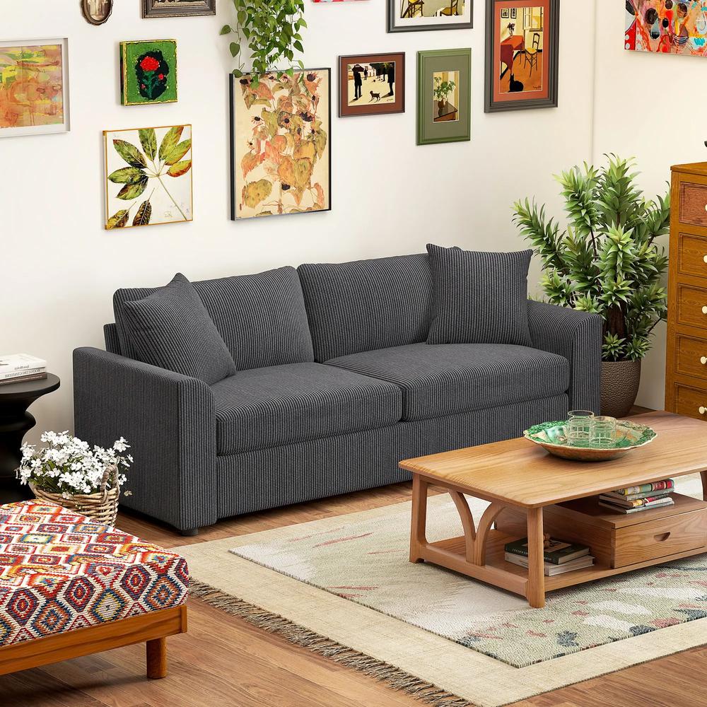 HOMCOM 3 Seater Sofa, 212cm Corduroy Couch with Spring Cushion, Wide and Deep Seat, Plush Backrest, 2 Pillows, Sofa Settee for Living Room, Home Office Additional View 25