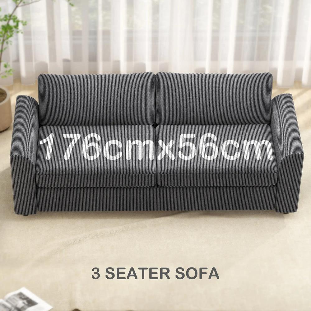 HOMCOM 3 Seater Sofa, 212cm Corduroy Couch with Spring Cushion, Wide and Deep Seat, Plush Backrest, 2 Pillows, Sofa Settee for Living Room, Home Office Additional View 27