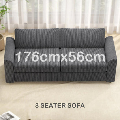 HOMCOM 3 Seater Sofa, 212cm Corduroy Couch with Spring Cushion, Wide and Deep Seat, Plush Backrest, 2 Pillows, Sofa Settee for Living Room, Home Office Additional View 27