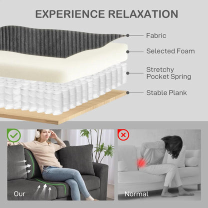 HOMCOM 3 Seater Sofa, 212cm Corduroy Couch with Spring Cushion, Wide and Deep Seat, Plush Backrest, 2 Pillows, Sofa Settee for Living Room, Home Office Additional View 28