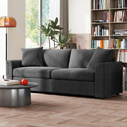 HOMCOM 3 Seater Sofa, 212cm Corduroy Couch with Spring Cushion, Wide and Deep Seat, Plush Backrest, 2 Pillows, Sofa Settee for Living Room, Home Office Additional View 31