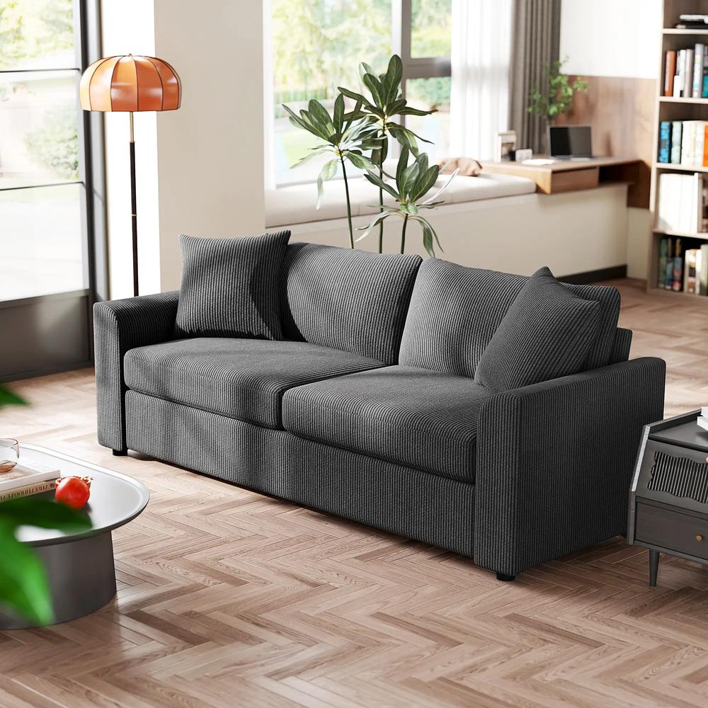 HOMCOM 3 Seater Sofa, 212cm Corduroy Couch with Spring Cushion, Wide and Deep Seat, Plush Backrest, 2 Pillows, Sofa Settee for Living Room, Home Office Additional View 33