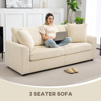 HOMCOM 3 Seater Sofa, 212cm Corduroy Couch with Spring Cushion, Wide and Deep Seat, Plush Backrest, 2 Pillows, Sofa Settee for Living Room, Home Office Additional View 4