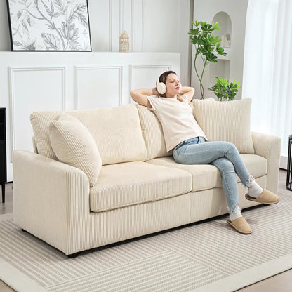 HOMCOM 3 Seater Sofa, 212cm Corduroy Couch with Spring Cushion, Wide and Deep Seat, Plush Backrest, 2 Pillows, Sofa Settee for Living Room, Home Office Additional View 7