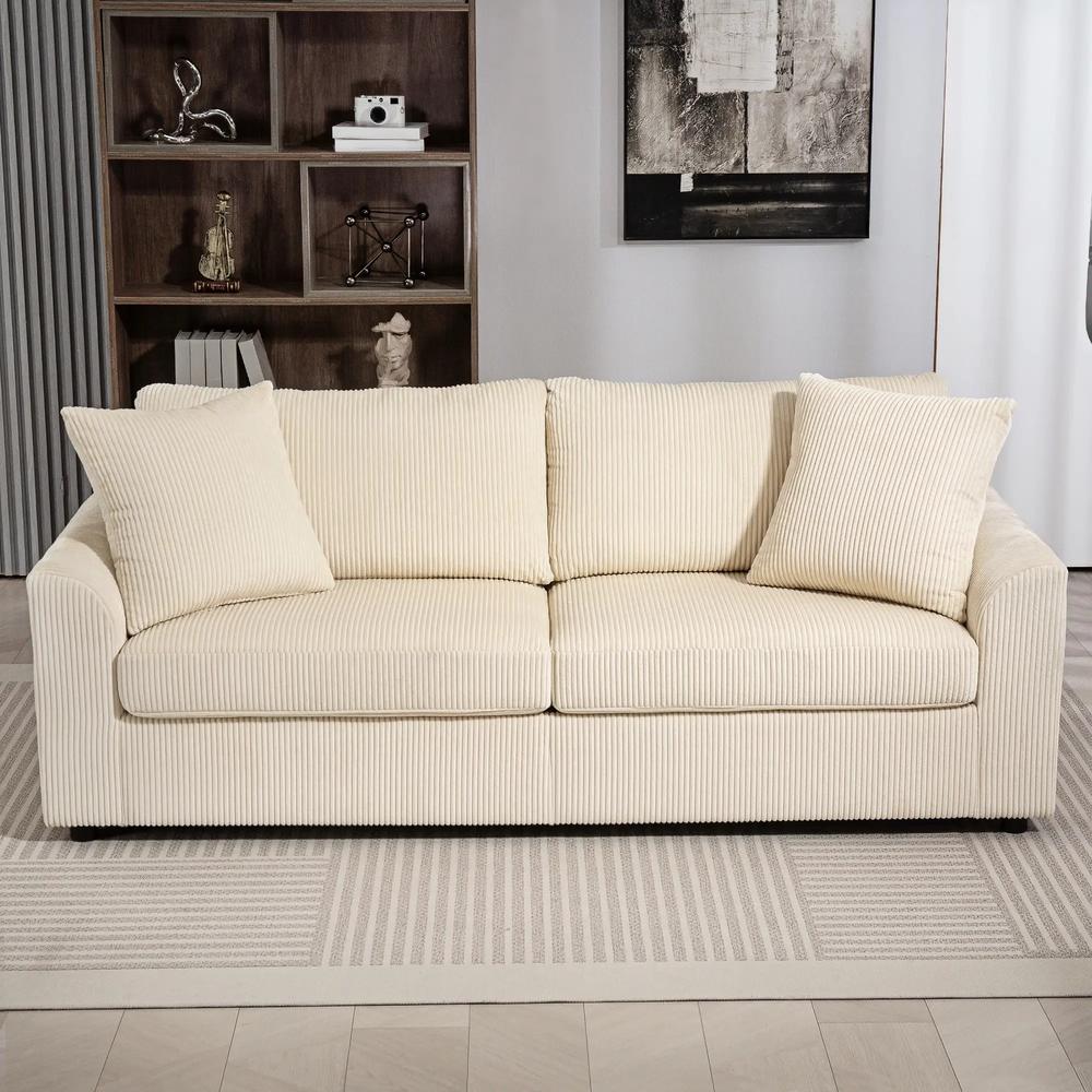 HOMCOM 3 Seater Sofa, 212cm Corduroy Couch with Spring Cushion, Wide and Deep Seat, Plush Backrest, 2 Pillows, Sofa Settee for Living Room, Home Office Additional View 8