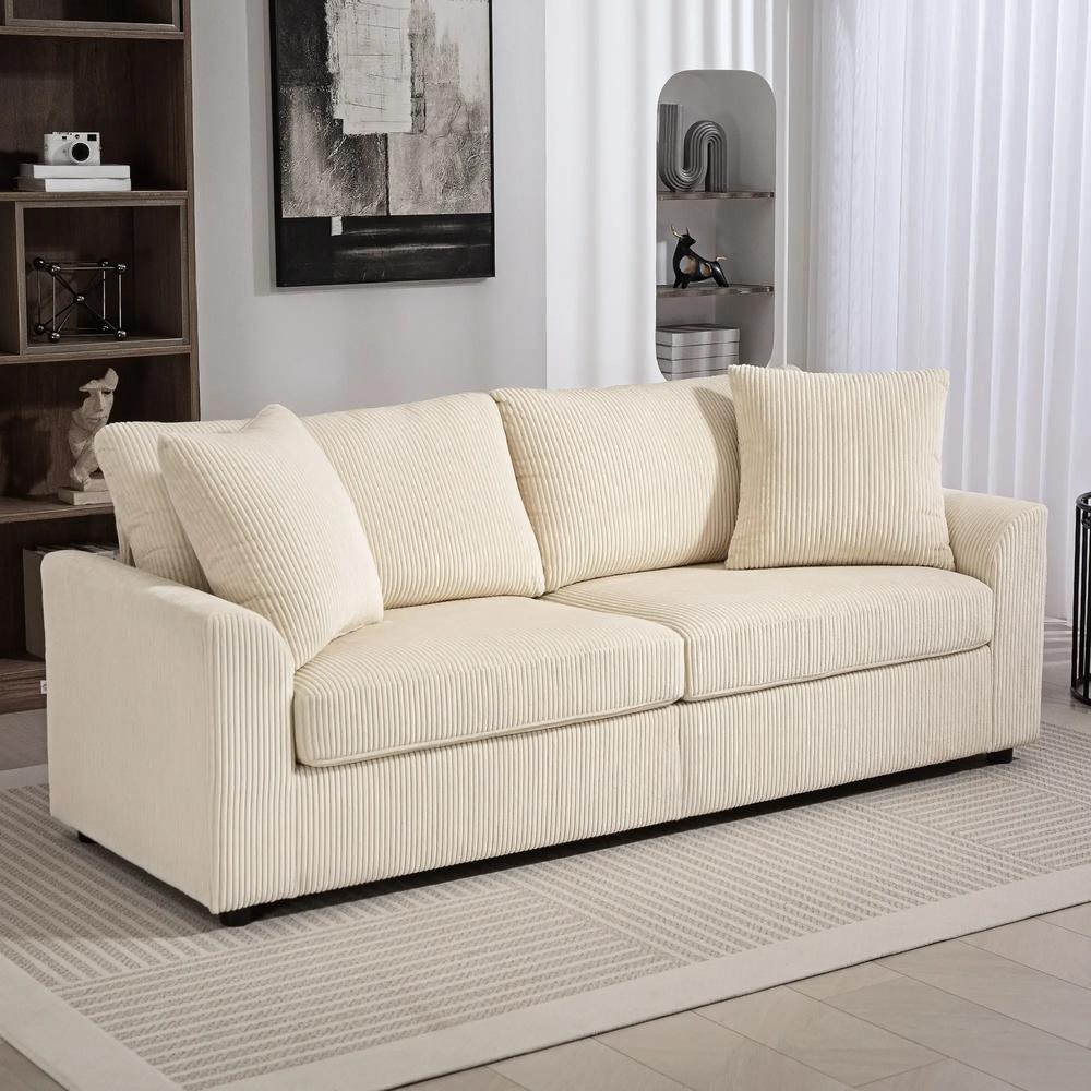 HOMCOM 3 Seater Sofa, 212cm Corduroy Couch with Spring Cushion, Wide and Deep Seat, Plush Backrest, 2 Pillows, Sofa Settee for Living Room, Home Office Additional View 10