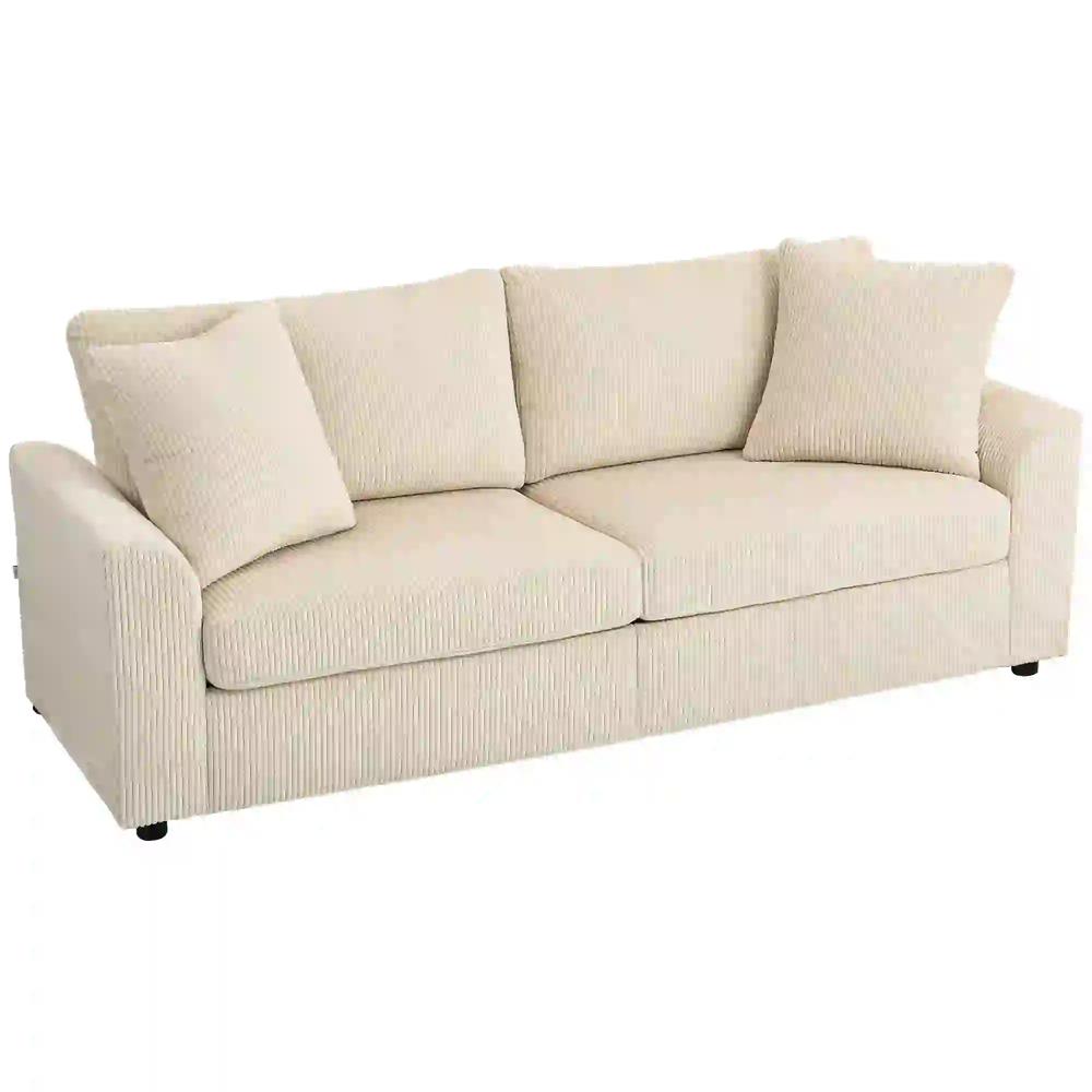 HOMCOM 3 Seater Sofa, 212cm Corduroy Couch with Spring Cushion, Wide and Deep Seat, Plush Backrest, 2 Pillows, Sofa Settee for Living Room, Home Office