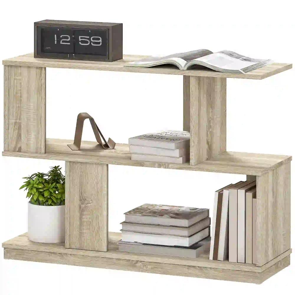 HOMCOM S-Shaped Side Table - Natural Wood Finish Additional View 11