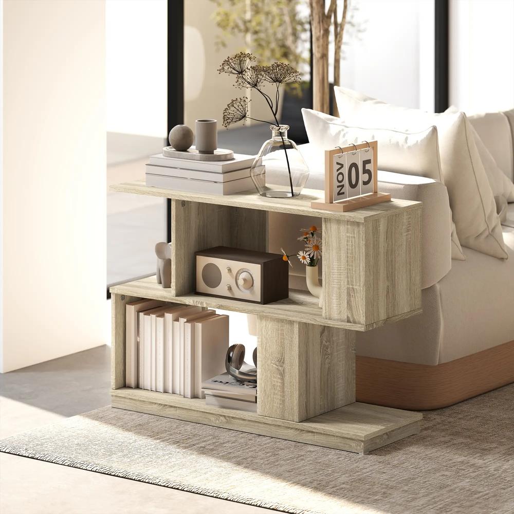 HOMCOM S-Shaped Side Table - Natural Wood Finish Additional View 2