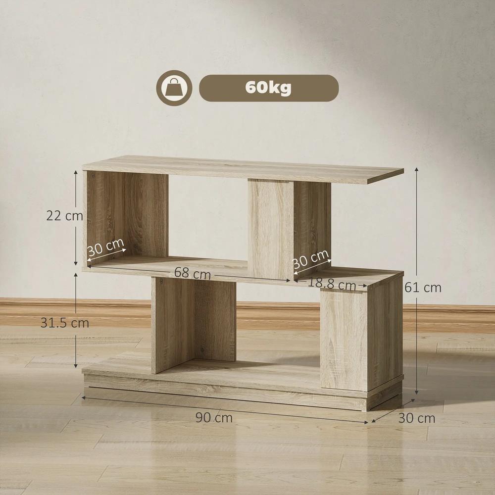 HOMCOM S-Shaped Side Table - Natural Wood Finish Additional View 3