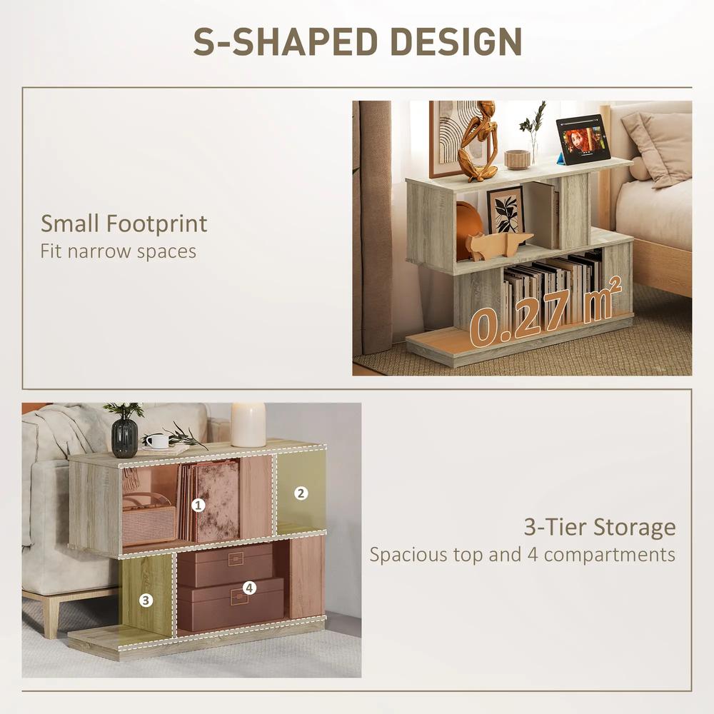HOMCOM S-Shaped Side Table - Natural Wood Finish Additional View 4