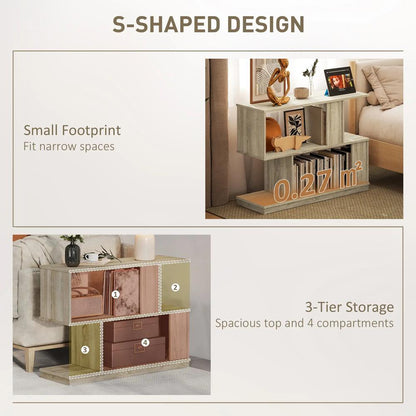 HOMCOM S-Shaped Side Table - Natural Wood Finish Additional View 4