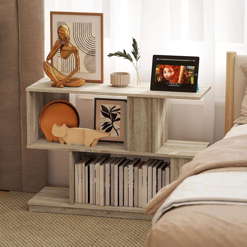 HOMCOM S-Shaped Side Table - Natural Wood Finish Additional View 8