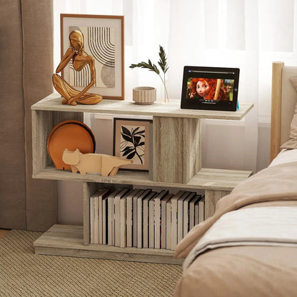 HOMCOM S-Shaped Side Table - Natural Wood Finish Additional View 8