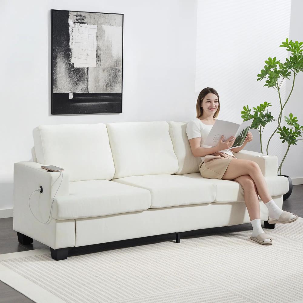 HOMCOM 3 Seater Sofa with USB Ports & Cup Holders Additional View 2
