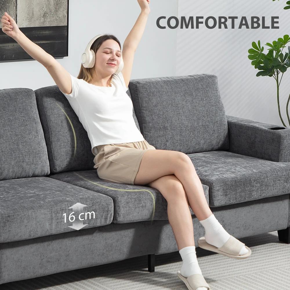 HOMCOM 3 Seater Sofa with USB Ports & Cup Holders Additional View 18