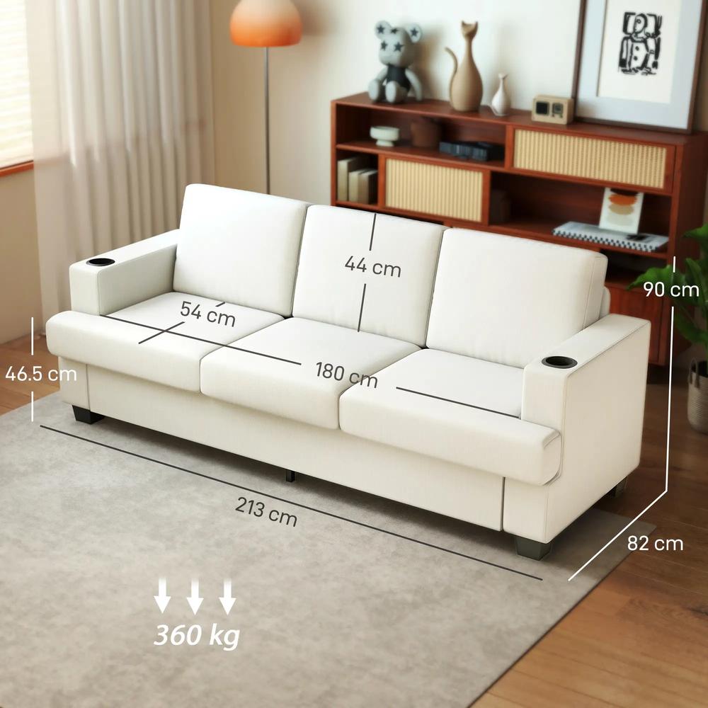HOMCOM 3 Seater Sofa with USB Ports & Cup Holders Additional View 3