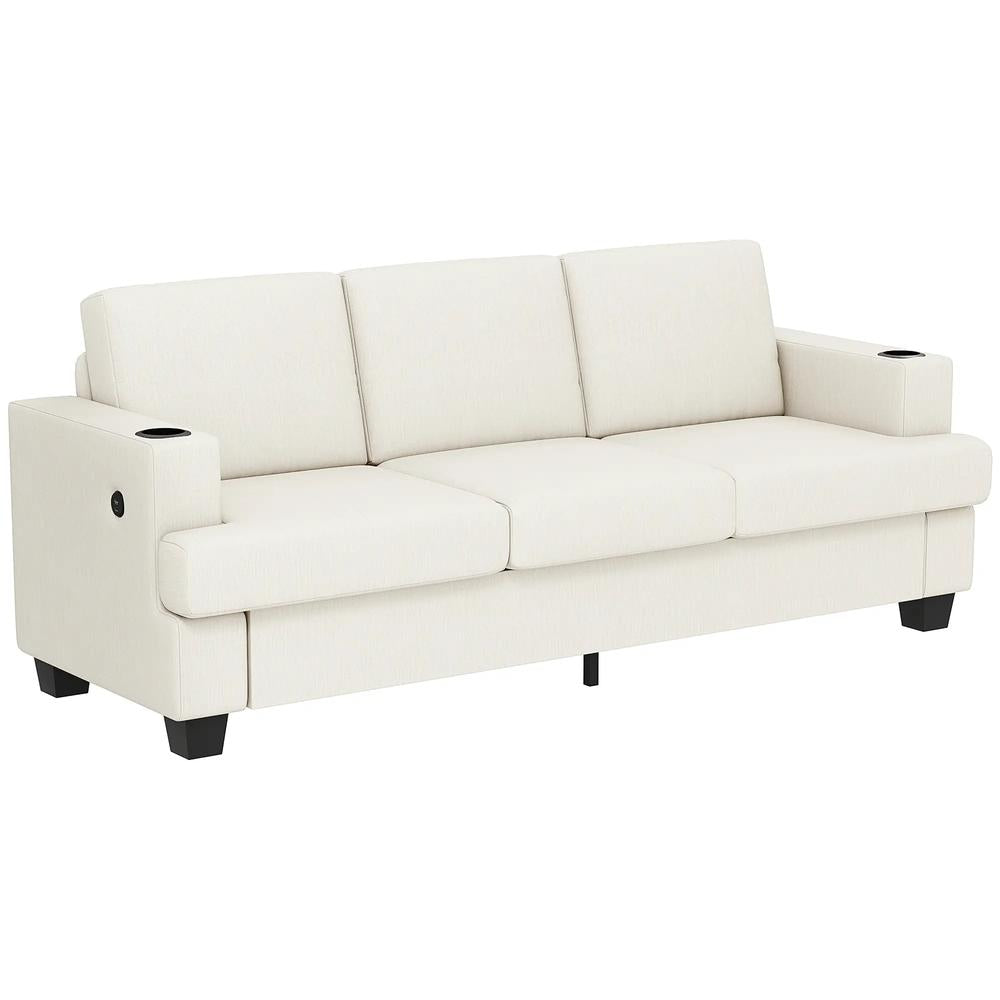 HOMCOM 3 Seater Sofa with USB Ports & Cup Holders