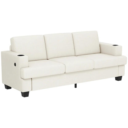 HOMCOM 3 Seater Sofa with USB Ports & Cup Holders