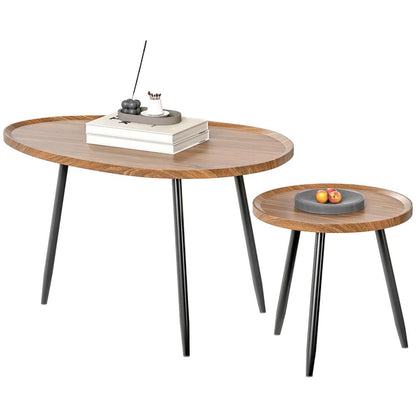 HOMCOM Nesting Coffee Table Set of 2, 80cm Modern Stacking End Side Table with Metal Legs for Living Room Bedroom Office, Chestnut Wood Effect Additional View 11