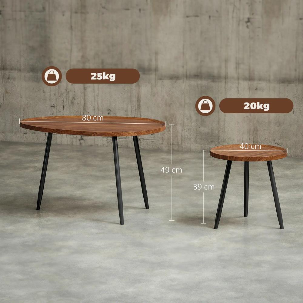 HOMCOM Nesting Coffee Table Set of 2, 80cm Modern Stacking End Side Table with Metal Legs for Living Room Bedroom Office, Chestnut Wood Effect Additional View 3