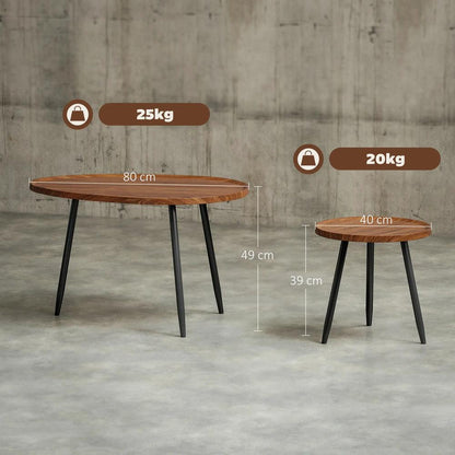 HOMCOM Nesting Coffee Table Set of 2, 80cm Modern Stacking End Side Table with Metal Legs for Living Room Bedroom Office, Chestnut Wood Effect Additional View 3