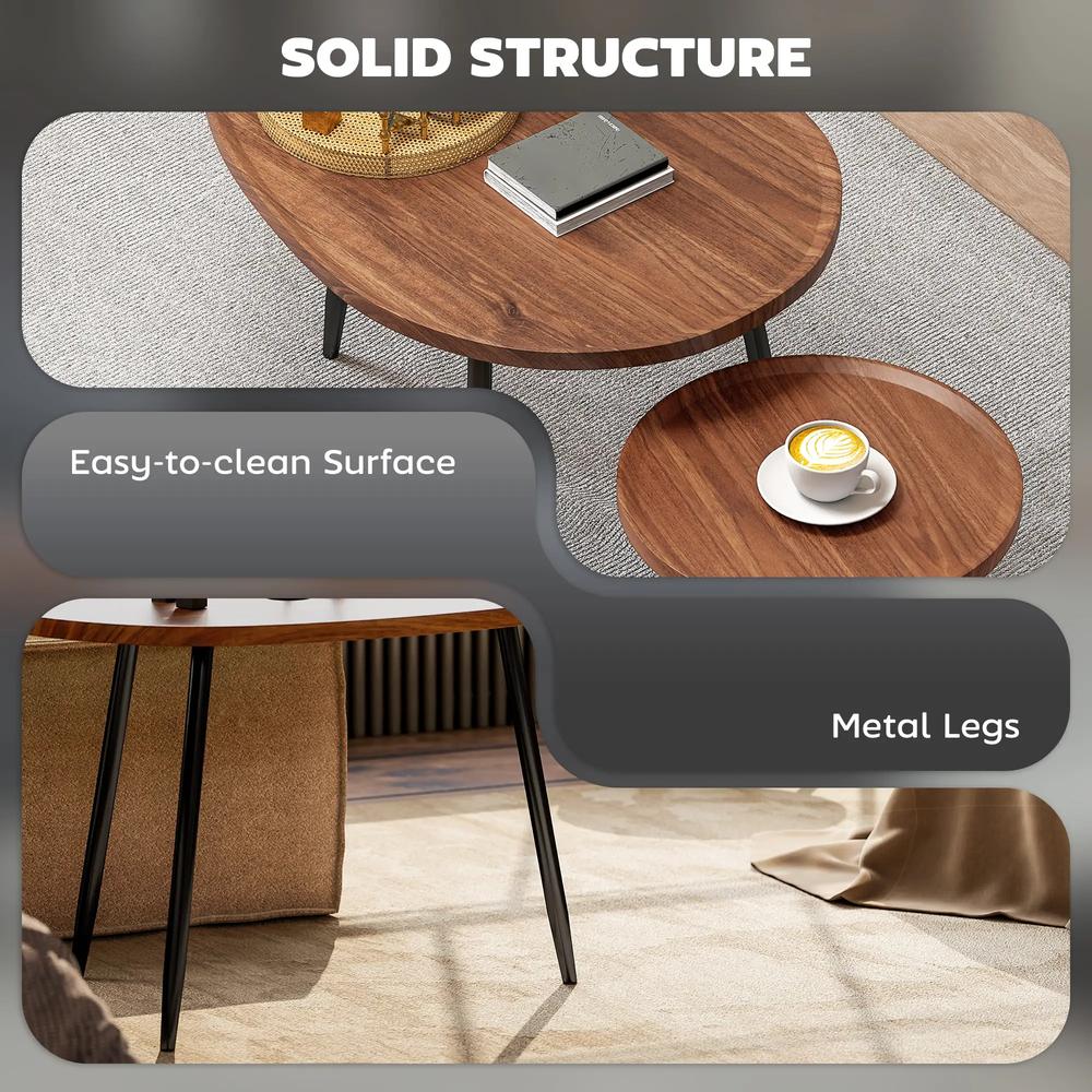 HOMCOM Nesting Coffee Table Set of 2, 80cm Modern Stacking End Side Table with Metal Legs for Living Room Bedroom Office, Chestnut Wood Effect Additional View 5