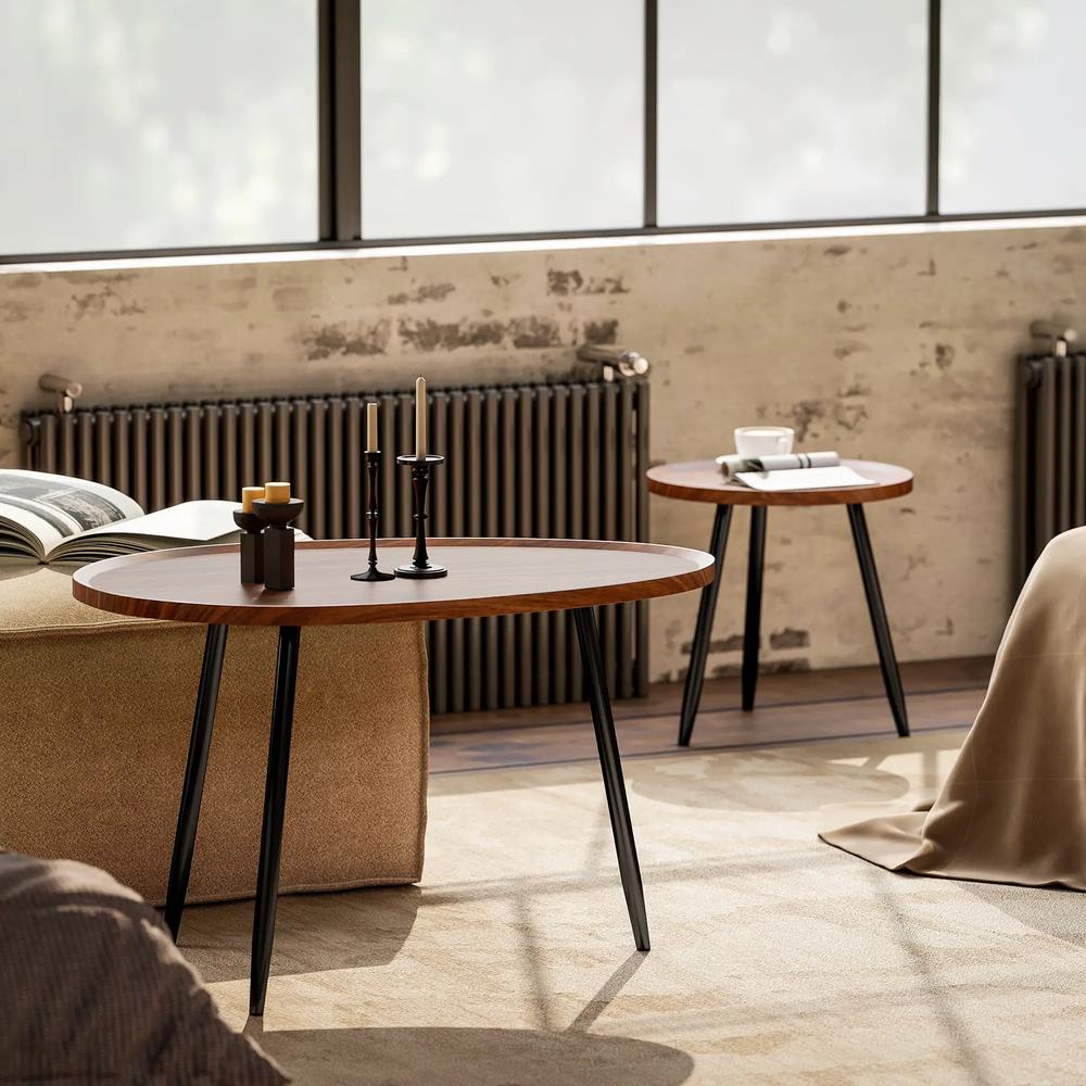 HOMCOM Nesting Coffee Table Set of 2, 80cm Modern Stacking End Side Table with Metal Legs for Living Room Bedroom Office, Chestnut Wood Effect Additional View 7