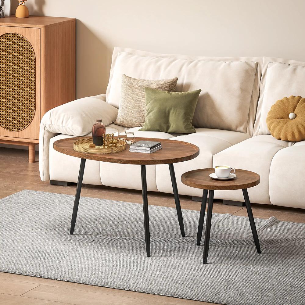 HOMCOM Nesting Coffee Table Set of 2, 80cm Modern Stacking End Side Table with Metal Legs for Living Room Bedroom Office, Chestnut Wood Effect Additional View 8