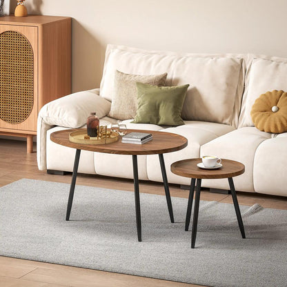 HOMCOM Nesting Coffee Table Set of 2, 80cm Modern Stacking End Side Table with Metal Legs for Living Room Bedroom Office, Chestnut Wood Effect Additional View 8