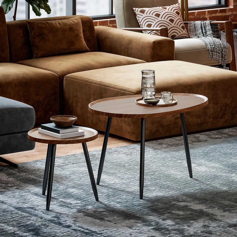 HOMCOM Nesting Coffee Table Set of 2, 80cm Modern Stacking End Side Table with Metal Legs for Living Room Bedroom Office, Chestnut Wood Effect Additional View 10