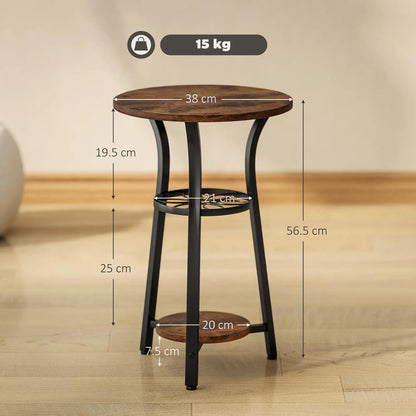 HOMCOM Small Round Side Table with 3 Storage Shelves - Rustic Brown Additional View 3