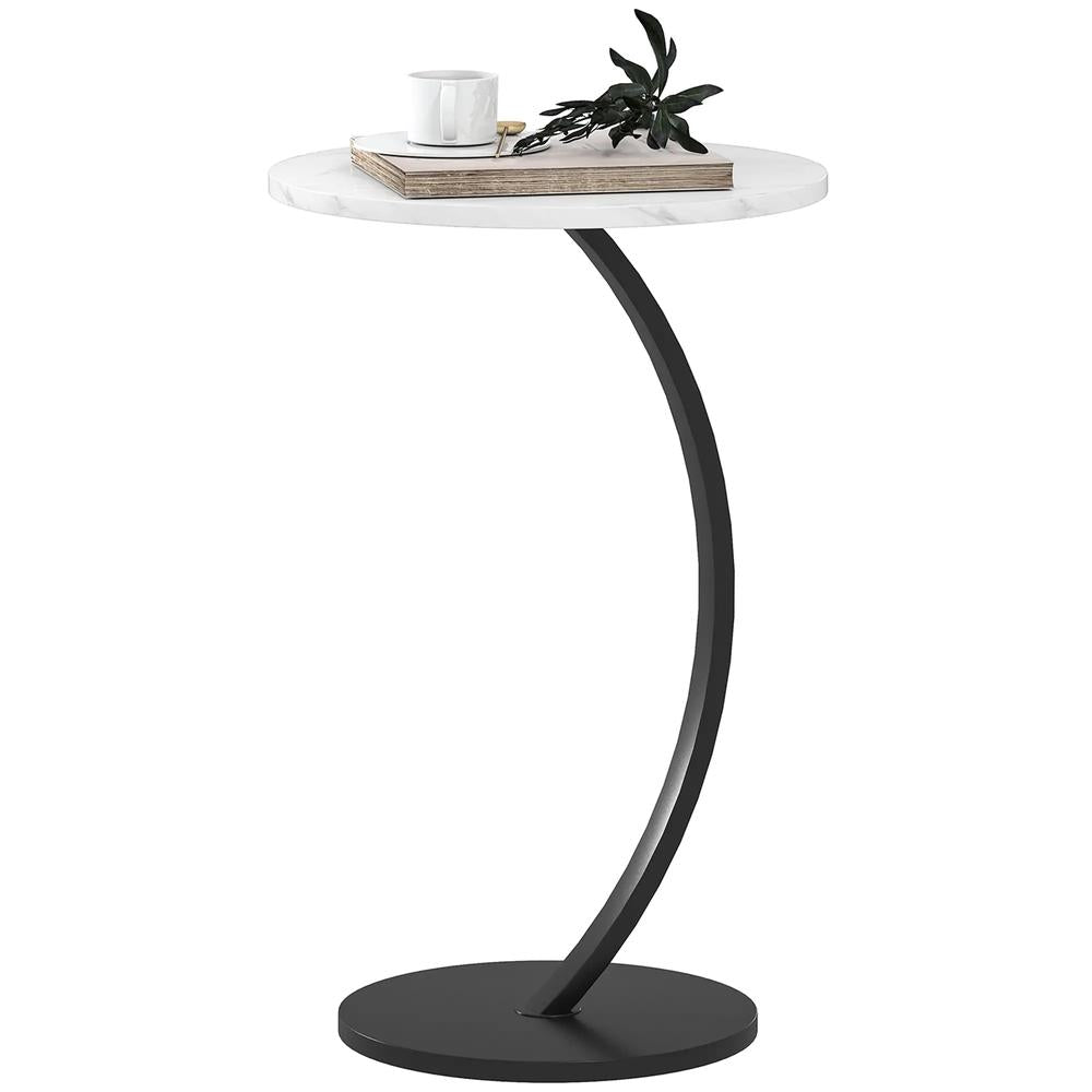 HOMCOM C Shaped Side Table, Round Bedside Table with Marble Effect Top, Modern Coffee Table Sofa End Table with Metal Frame for Living Room Bedroom Office, White Additional View 11