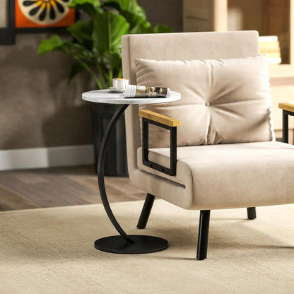 HOMCOM C Shaped Side Table, Round Bedside Table with Marble Effect Top, Modern Coffee Table Sofa End Table with Metal Frame for Living Room Bedroom Office, White Additional View 2