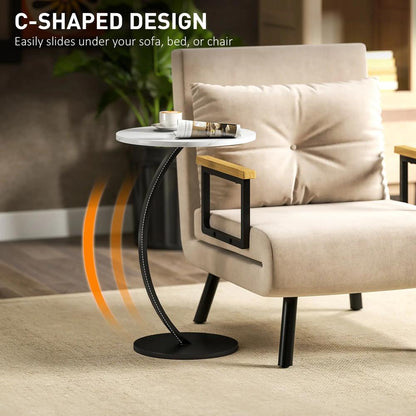 HOMCOM C Shaped Side Table, Round Bedside Table with Marble Effect Top, Modern Coffee Table Sofa End Table with Metal Frame for Living Room Bedroom Office, White Additional View 4