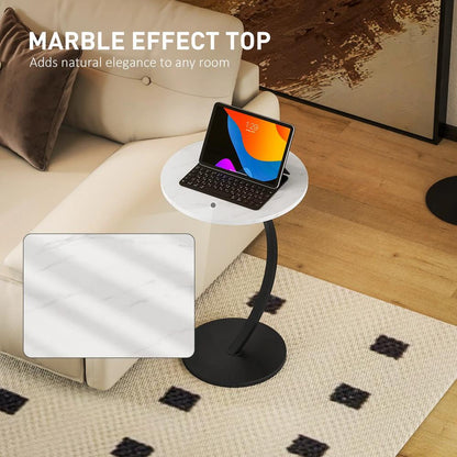 HOMCOM C Shaped Side Table, Round Bedside Table with Marble Effect Top, Modern Coffee Table Sofa End Table with Metal Frame for Living Room Bedroom Office, White Additional View 5