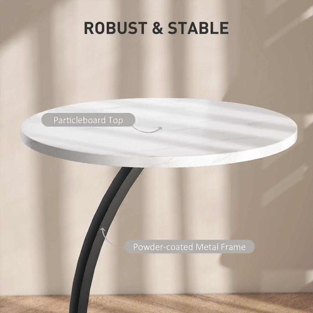HOMCOM C Shaped Side Table, Round Bedside Table with Marble Effect Top, Modern Coffee Table Sofa End Table with Metal Frame for Living Room Bedroom Office, White Additional View 6