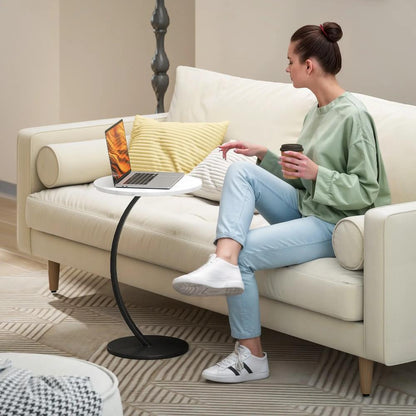 HOMCOM C Shaped Side Table, Round Bedside Table with Marble Effect Top, Modern Coffee Table Sofa End Table with Metal Frame for Living Room Bedroom Office, White Additional View 7
