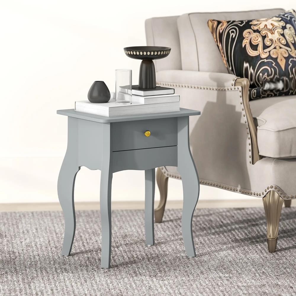 HOMCOM French Style Side Table with Drawer - Grey Additional View 2