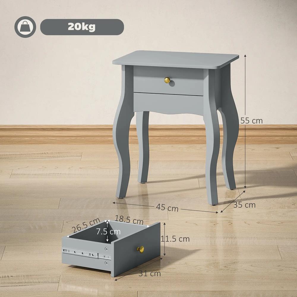 HOMCOM French Style Side Table with Drawer - Grey Additional View 3
