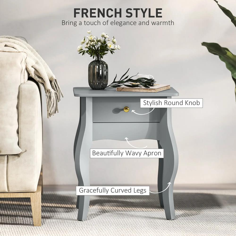 HOMCOM French Style Side Table with Drawer - Grey Additional View 4