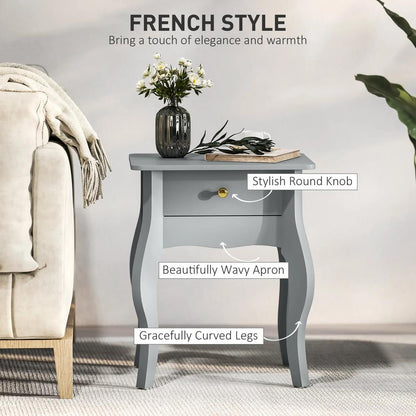 HOMCOM French Style Side Table with Drawer - Grey Additional View 4